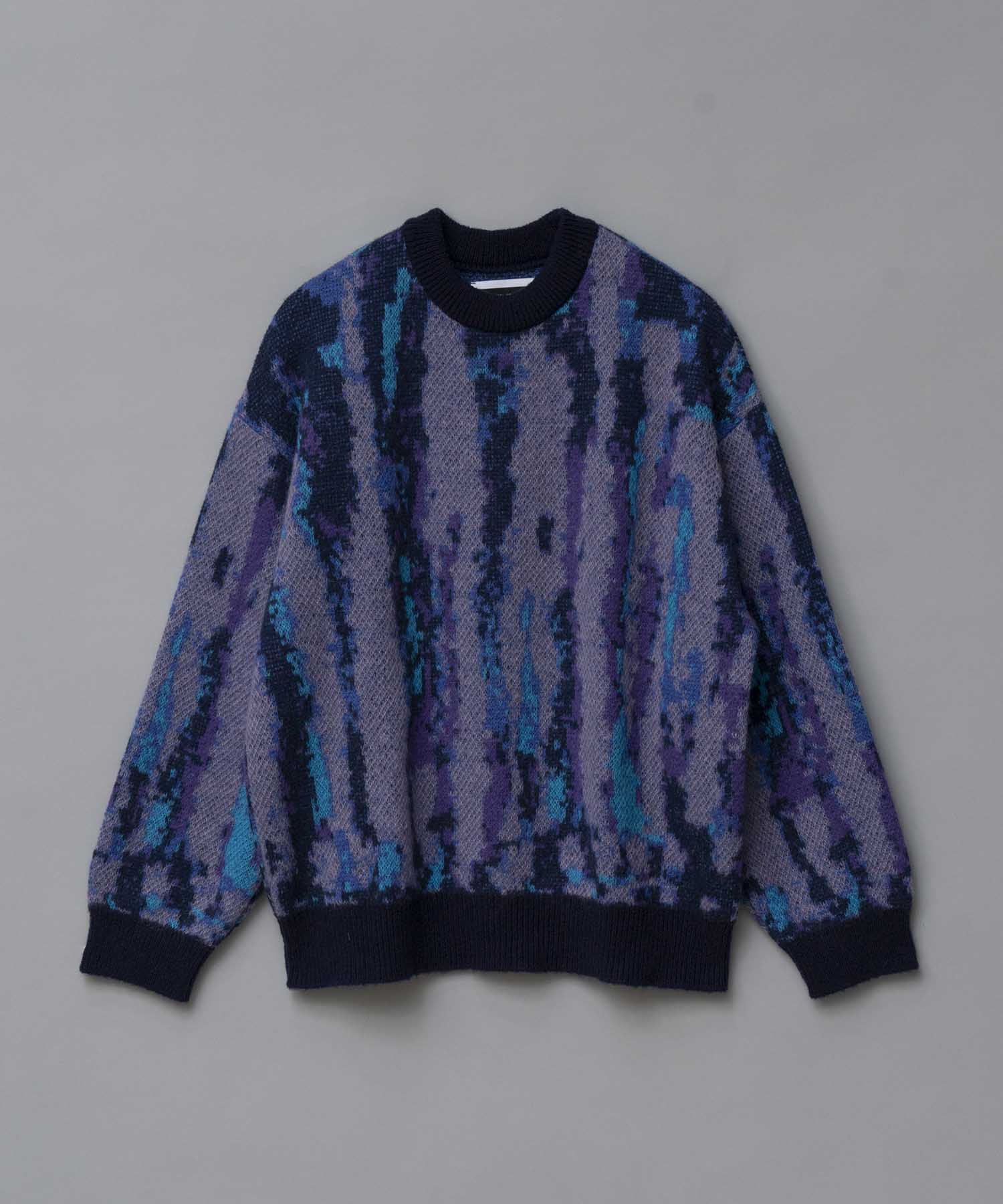 Airy Mohair Crazy Stripe Prime-Over Crew Neck Knit Pullover