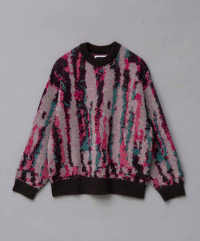 Airy Mohair Crazy Stripe Prime-Over Crew Neck Knit Pullover