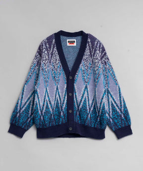 Airy Mohair Argyle Prime-Over V-Neck Knit Cardigan