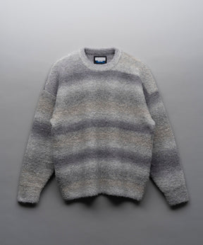 MOKOMOKO Gradation Border Prime-Over Crew Neck Knit Pullover