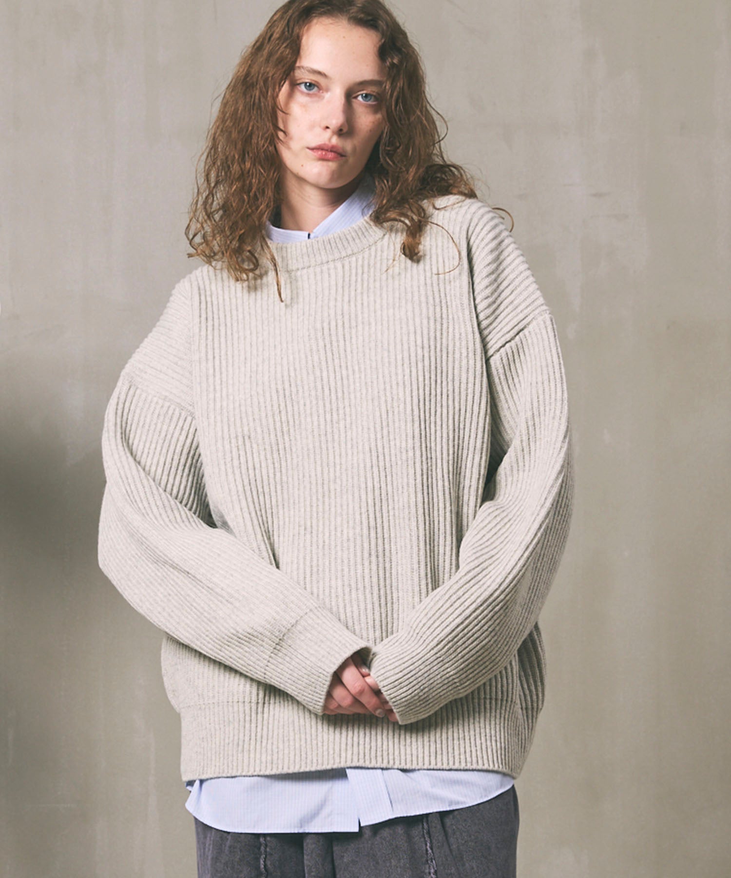 Prime-Over  Rib Crew Neck Knit Pullover