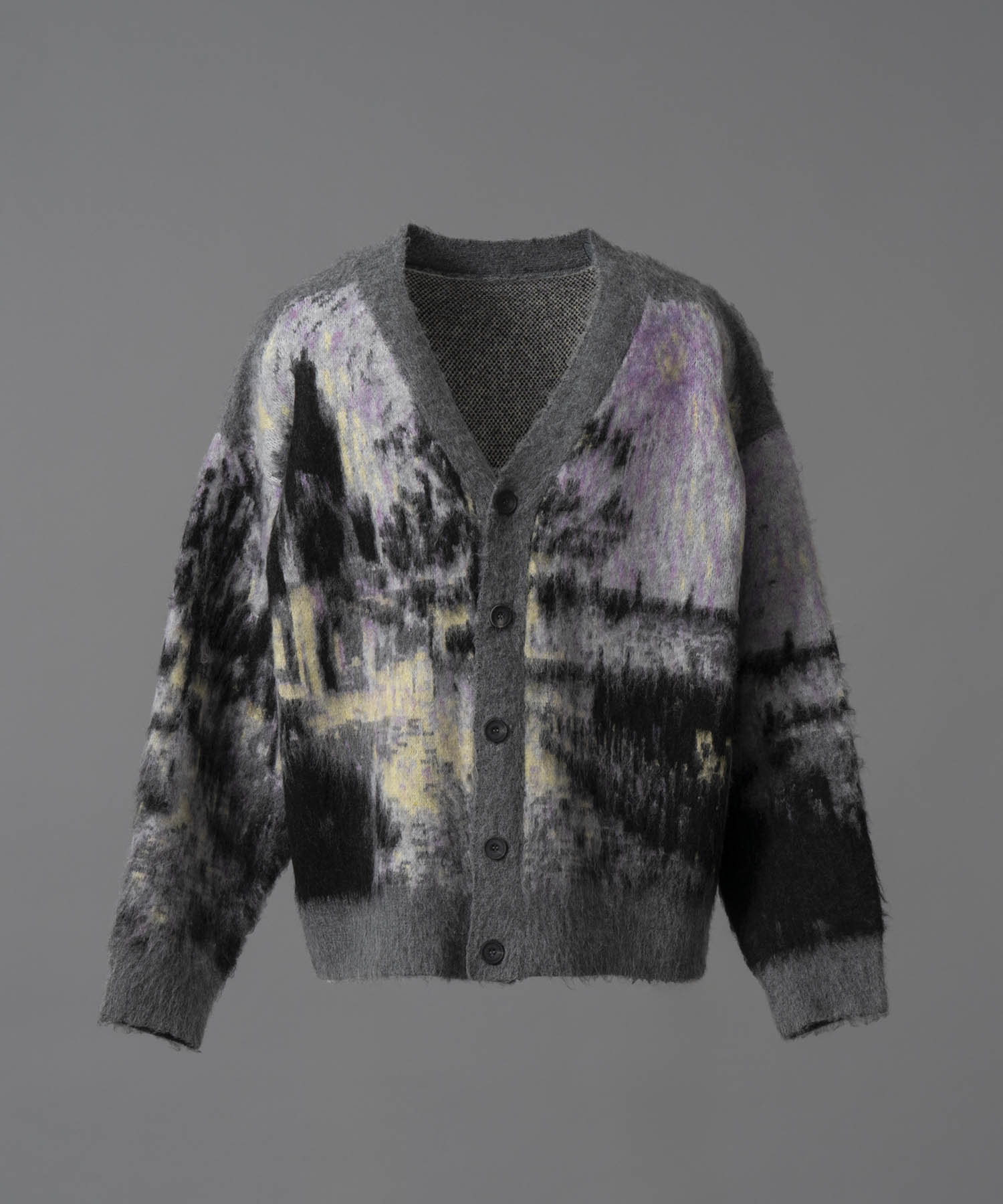 Prime-Over Landscape Painting V-Neck Knit Cardigan