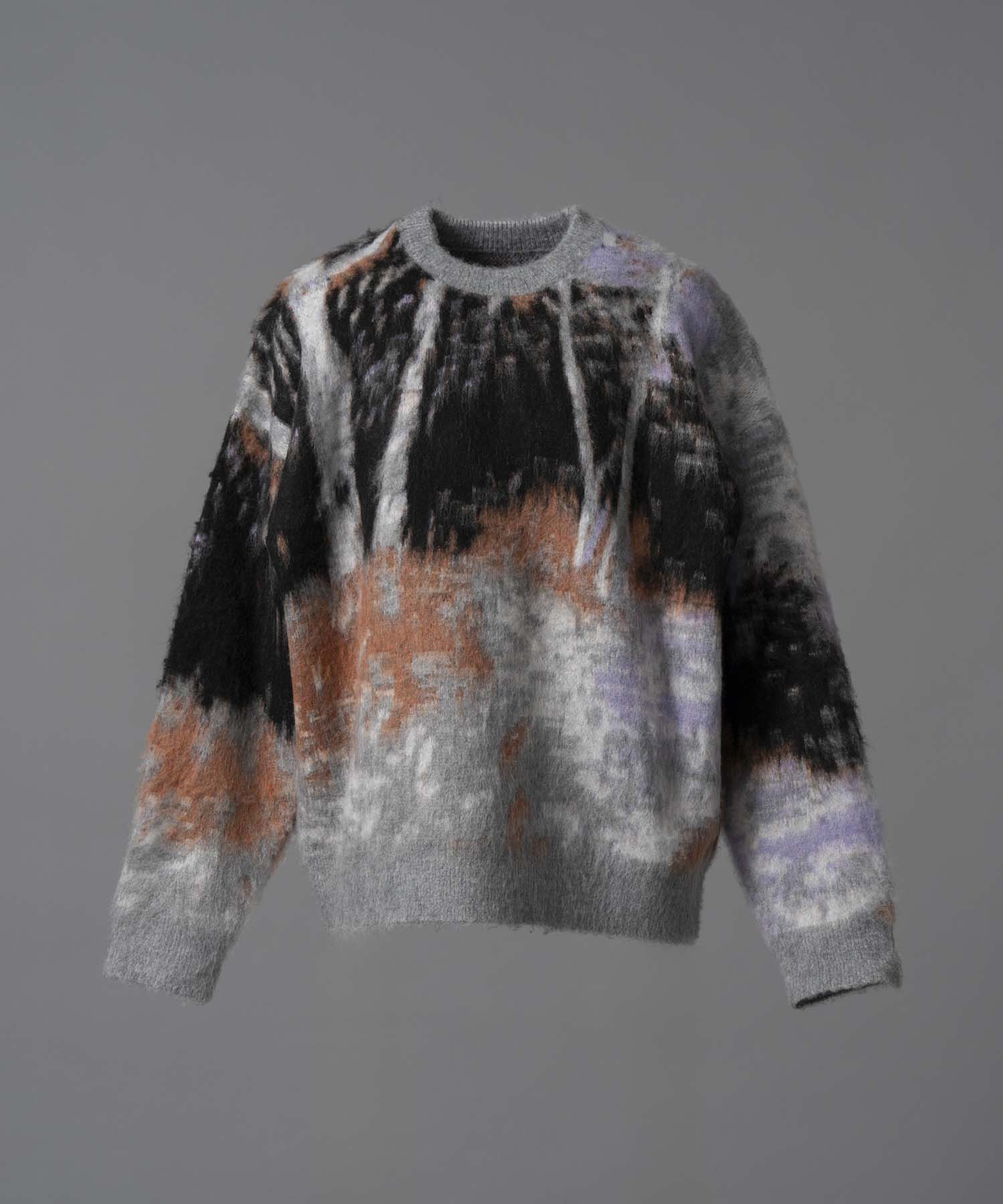 Prime-Over Landscape Painting Crew Neck Knit Pullover