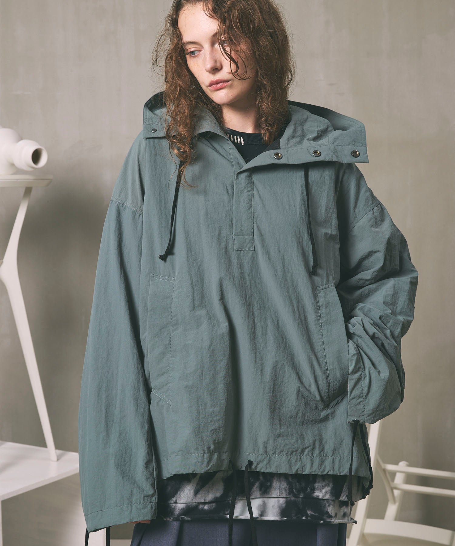 Washed Nylon Prime-Over Anorak Hoodie