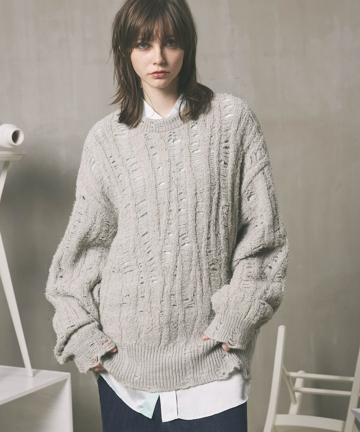 【24AW PRE-ORDER】Prime-Over Damaged Wool Knit Pullover