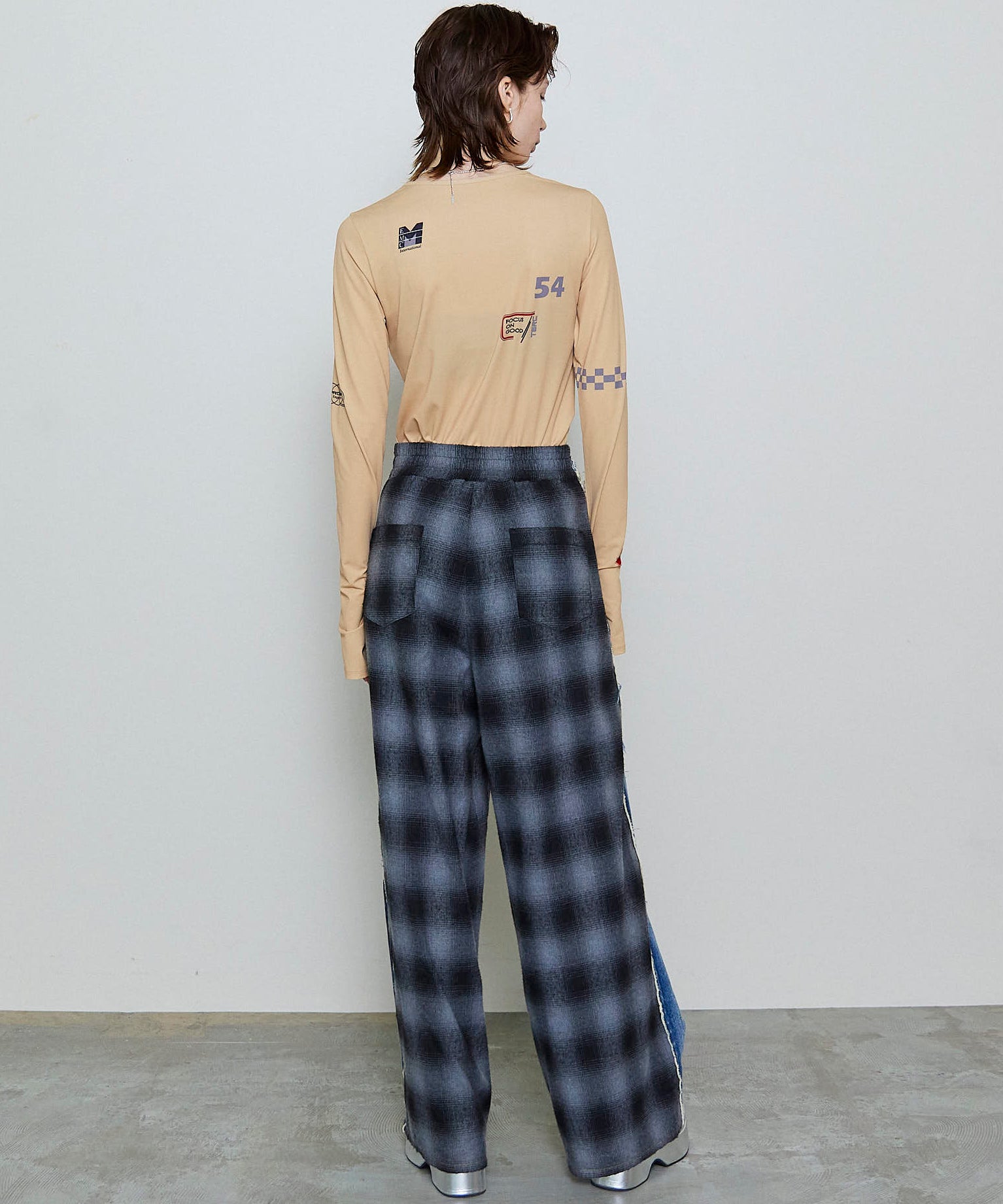 【PRE-ORDER】Plaid Pattern Bicolor Denim Pants