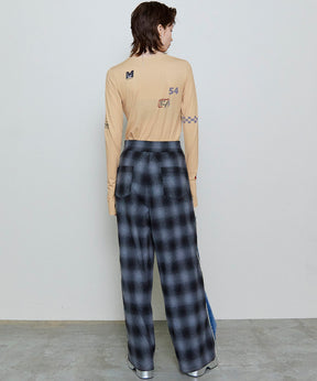 【PRE-ORDER】Plaid Pattern Bicolor Denim Pants