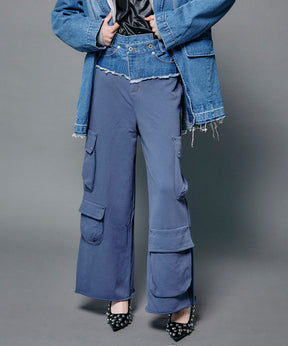 【SALE】Cut Off Denim Layered Sweat Pants