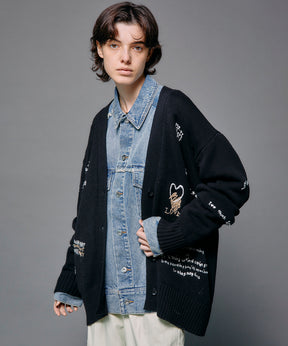 Life Word Embroidery Knit Cardigan