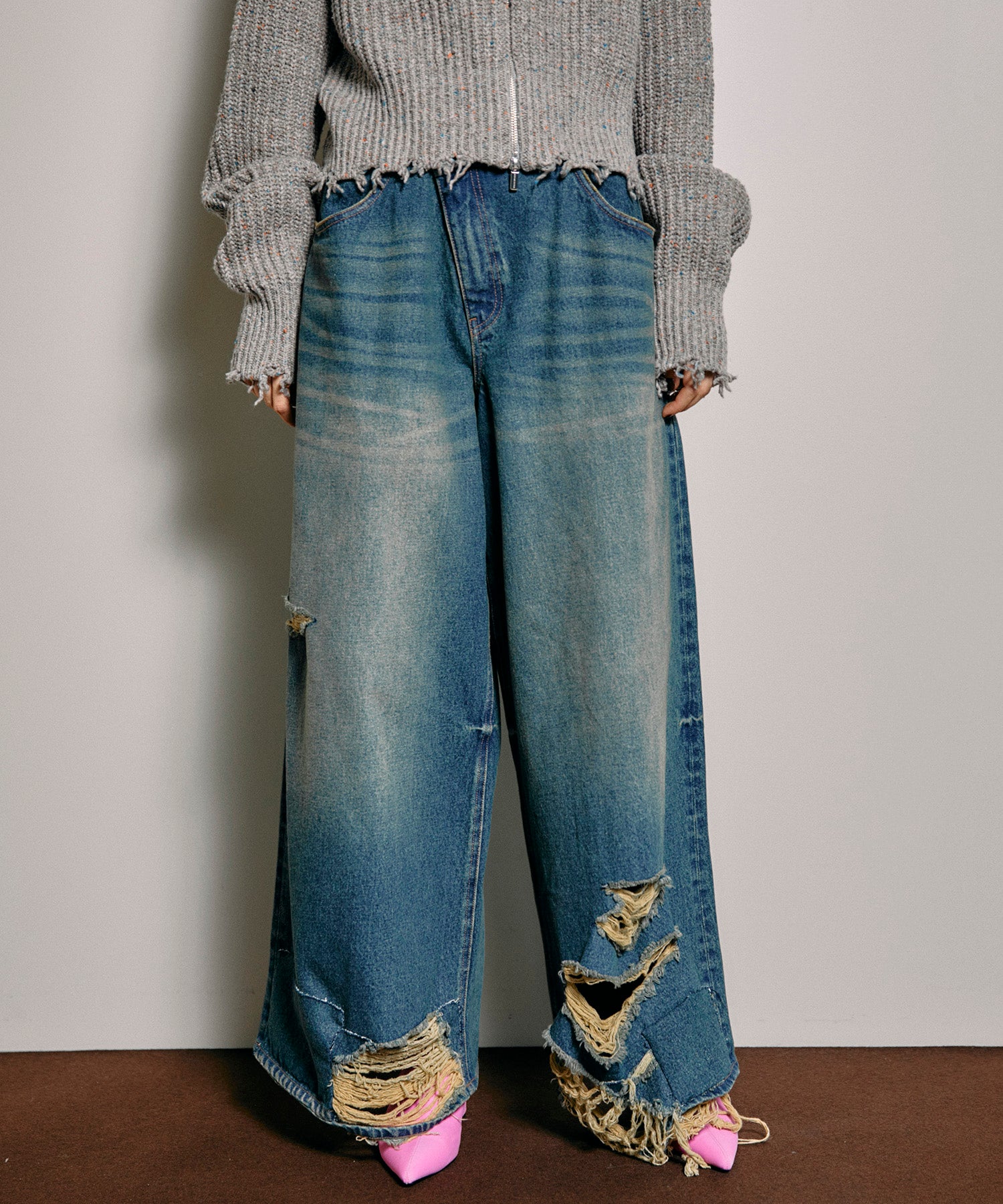 【SALE】Ripped Wide Denim