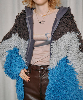 【SALE】Bicolor Loop Shaggy Knit Cardigan