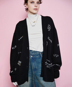 Life Word Embroidery Knit Cardigan