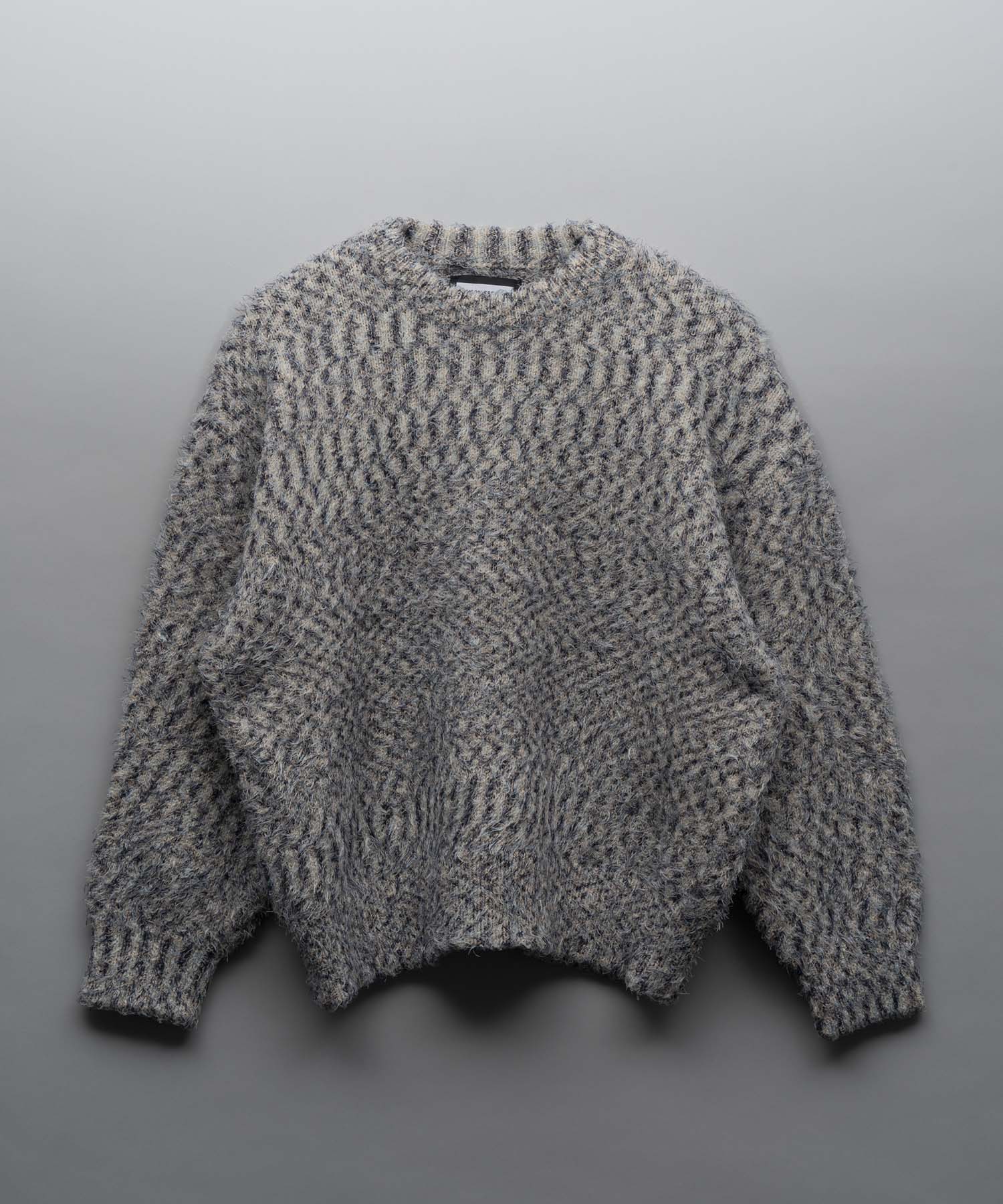 Prime-Over Mixed Color Shaggy Crew Neck Knit Pullover