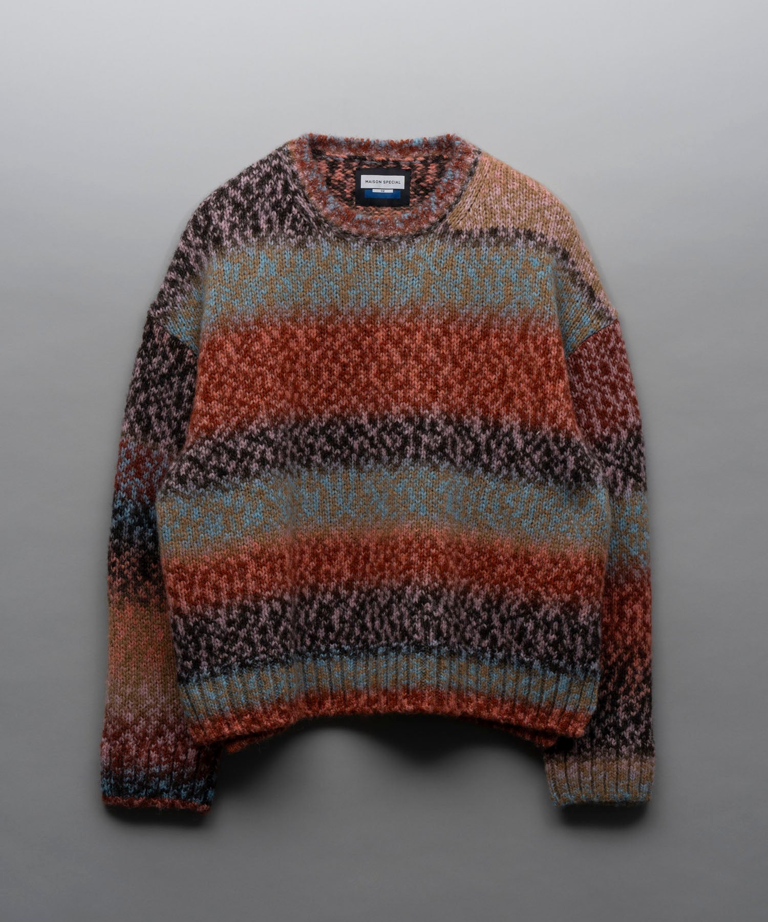 PINORI Long Space-Dye Gradation Prime-Over Crew Neck Knit PullOver