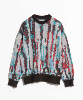 Airy Mohair Crazy Stripe Prime-Over Crew Neck Knit Pullover