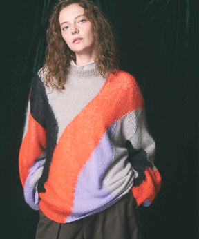 【24AW PRE-ORDER】Prime-Over Mohair Mixed Color Block Intarsia Knit Pullover