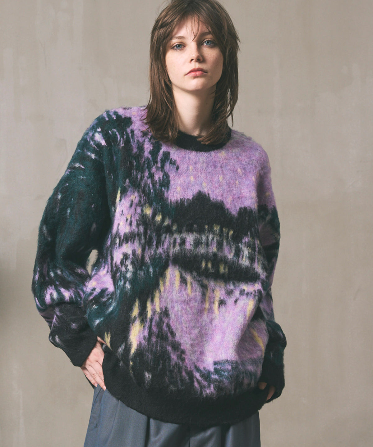 Prime-Over Landscape Painting Crew Neck Knit Pullover