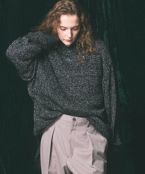 【24AW PRE-ORDER】Mohair x Metallic Yarn Mixed Mohair Sheer Prime-Over Crew Neck Knit Pullover