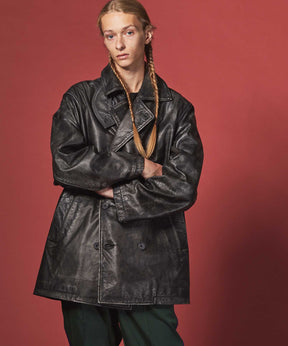 Hand Rub-Off Buffalo Leather Dress-Over Double Short Coat