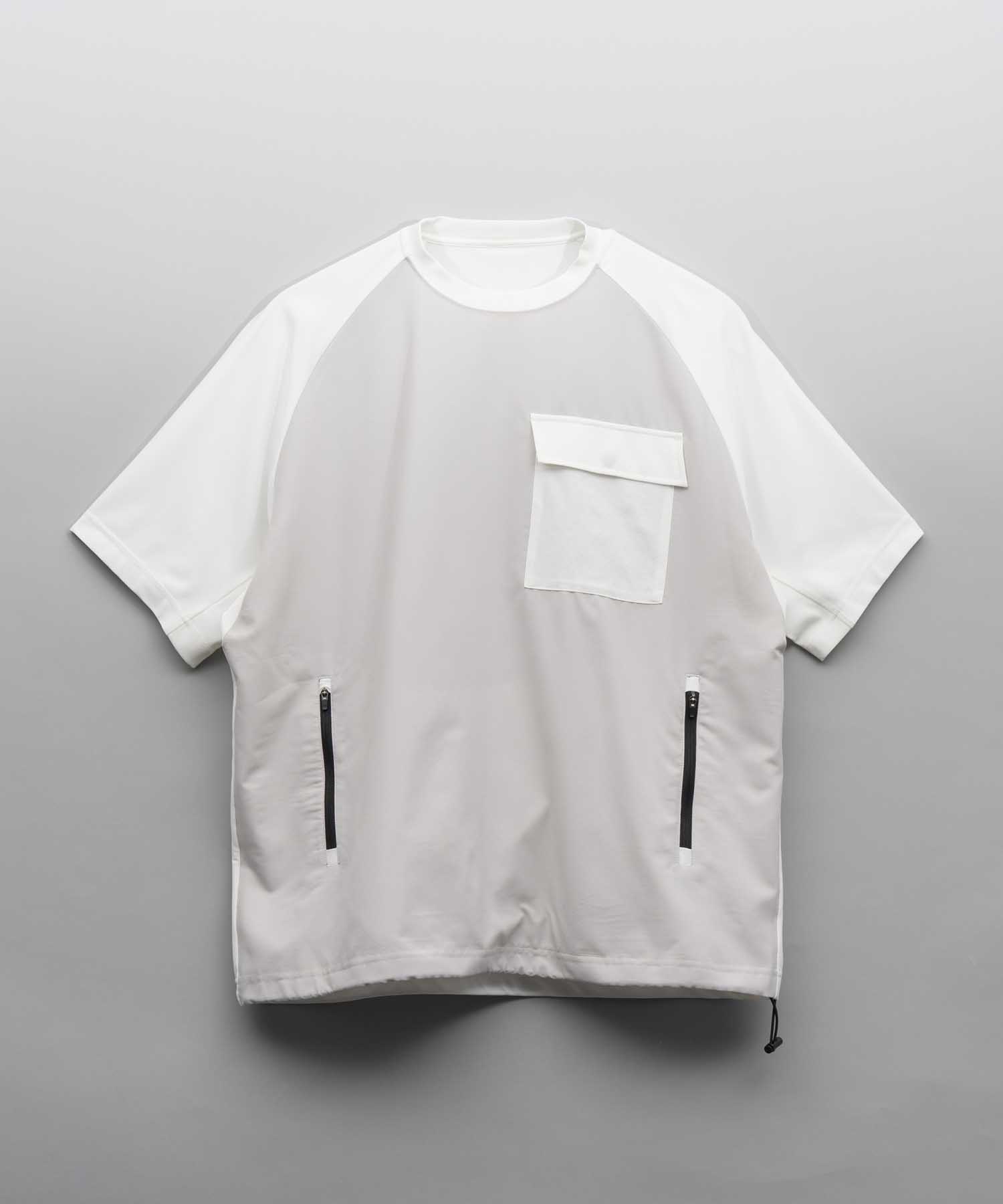 【SPORTS TECH HIGH SPEC LINE】Oversized Different Material Combination Side Zip Crew Neck T-shirt