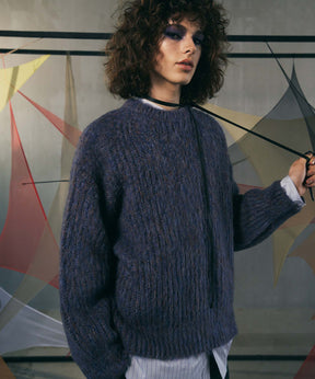 Mourine Brushed Kid Mohair Crew Neck Knit Pullover