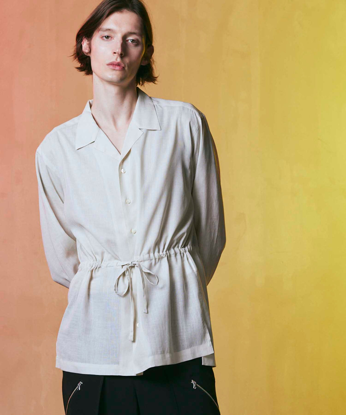 Calendering Triacetate Dress-Over Open Collar Shirt