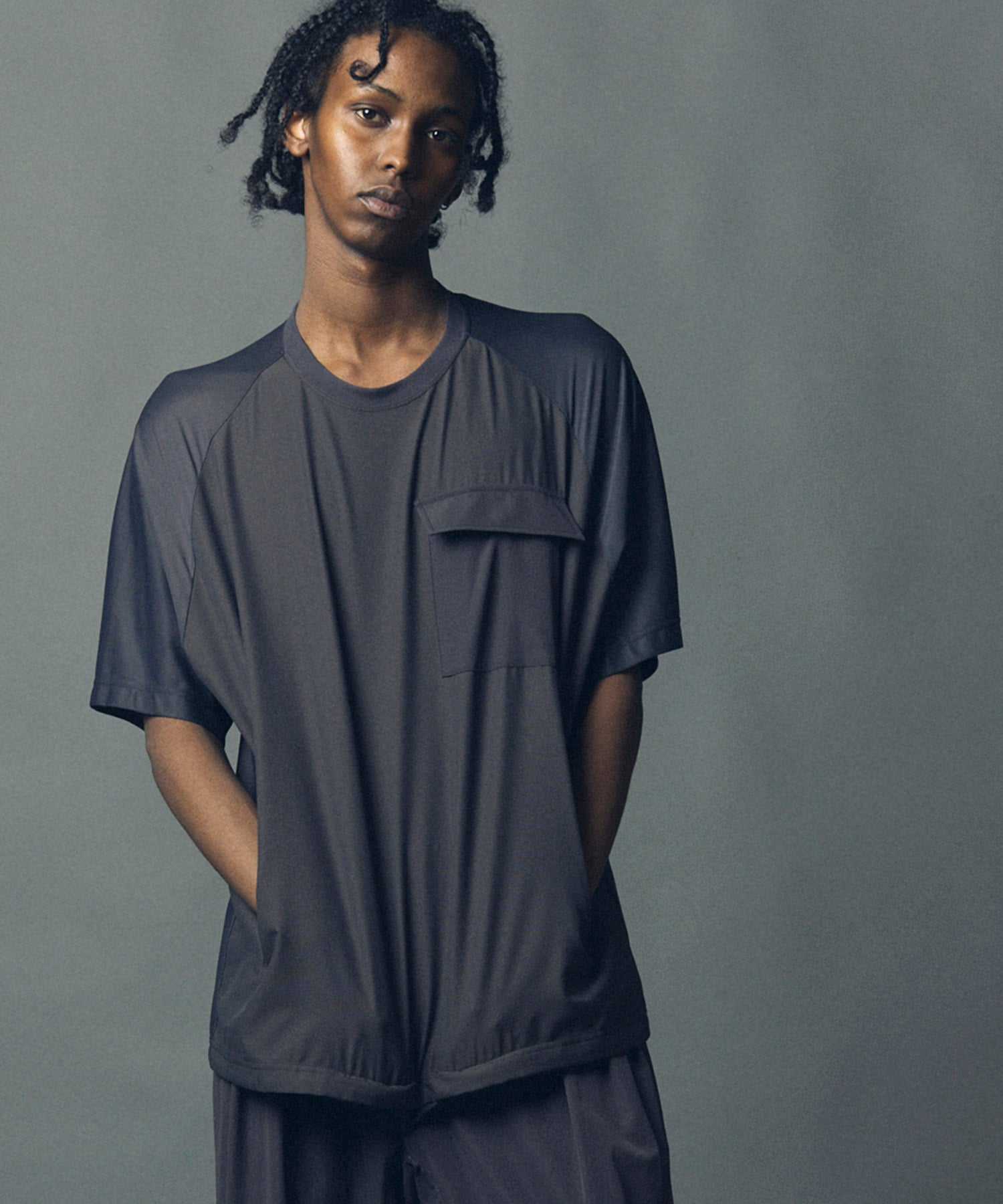 【SPORTS TECH HIGH SPEC LINE】Oversized Different Material Combination Side Zip Crew Neck T-shirt