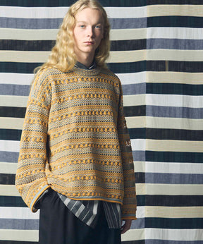 Prime-Over Sheer Border Crew Neck Knit Pullover