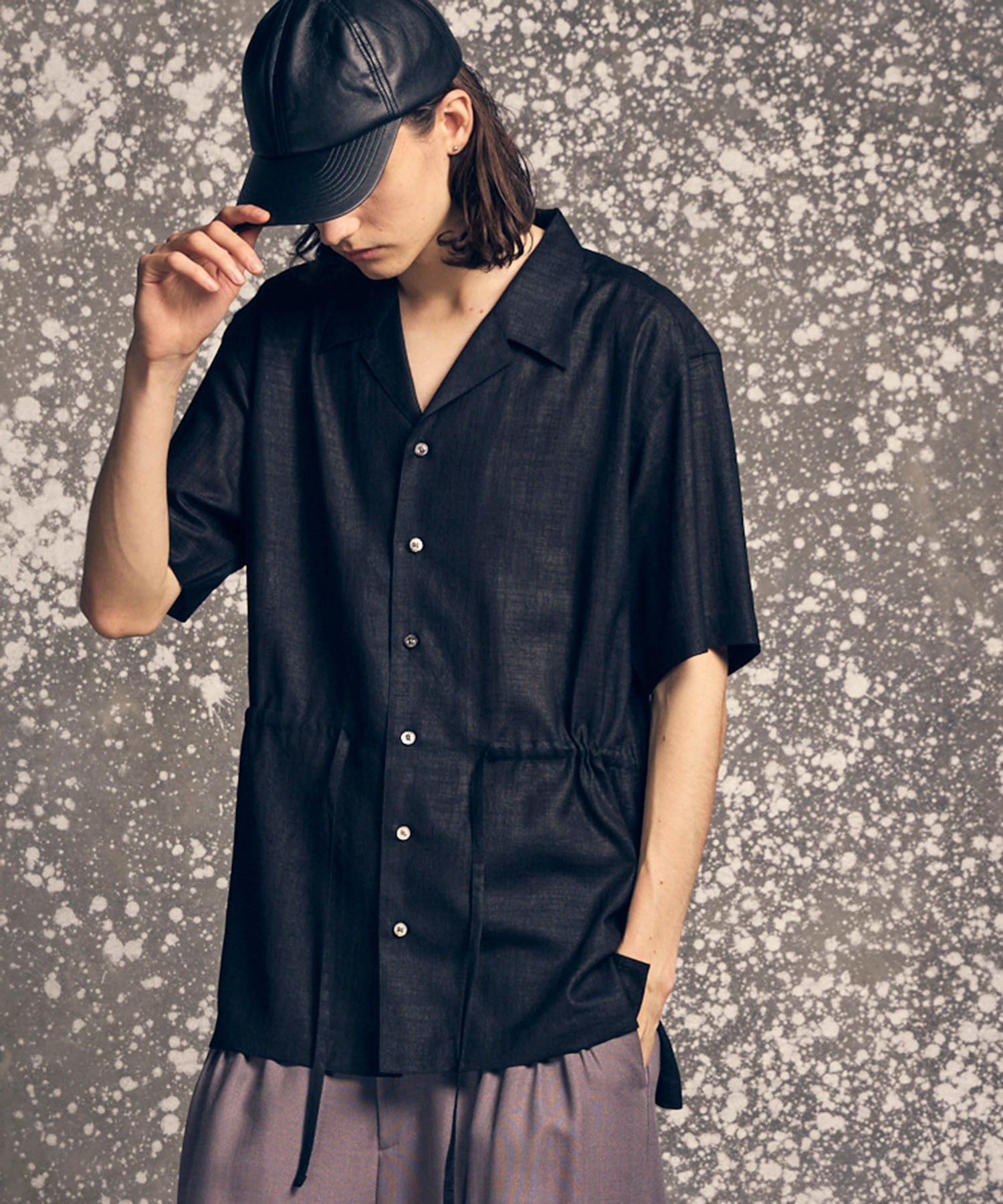 Calendering Triacetate Dress-Over Short Sleeve Open Collar Shirt