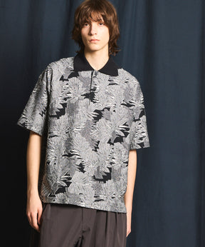 Leaf Back Cut Jacquard Prime-Over Short Sleeve Polo Shirt