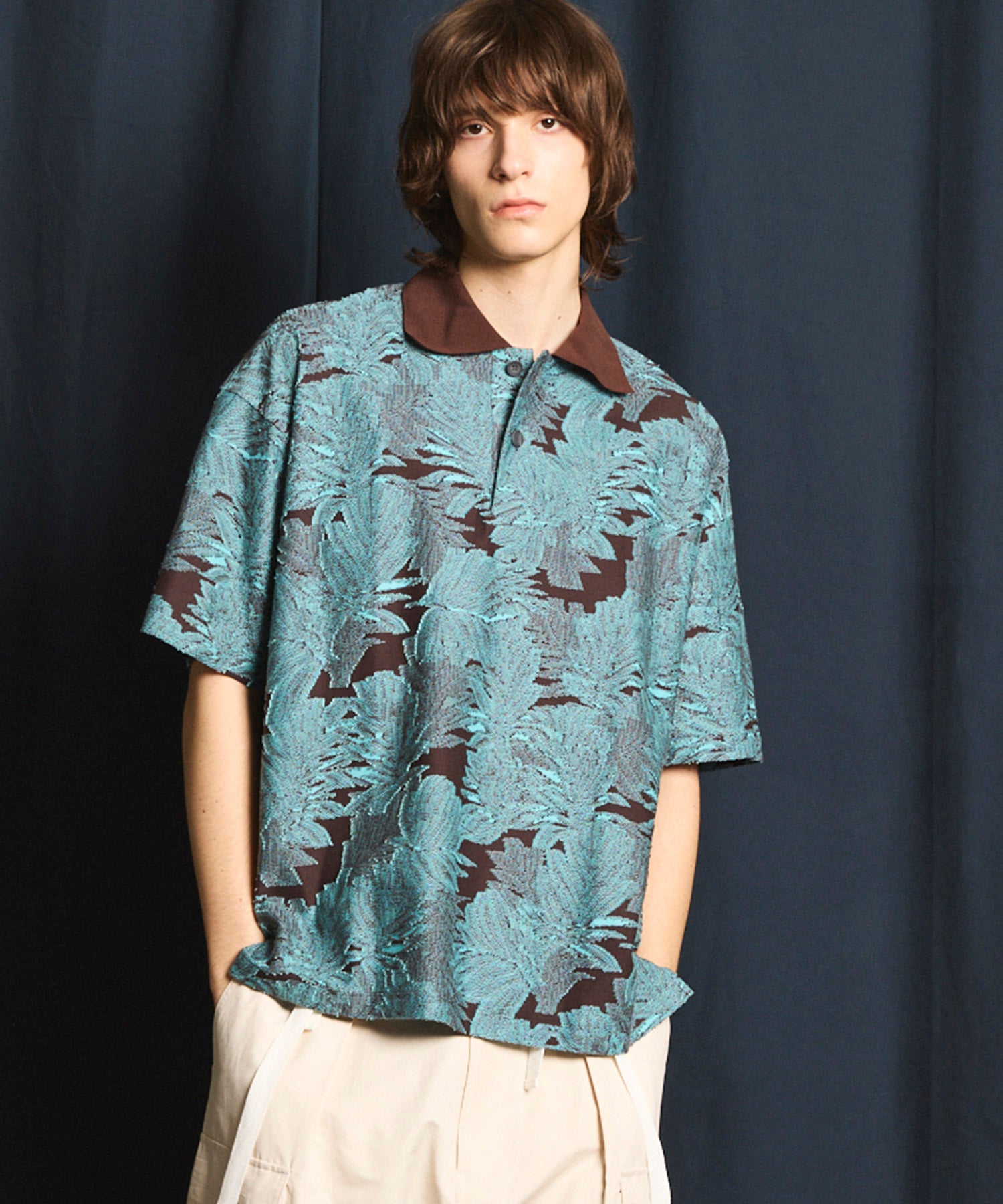 Leaf Back Cut Jacquard Prime-Over Short Sleeve Polo Shirt