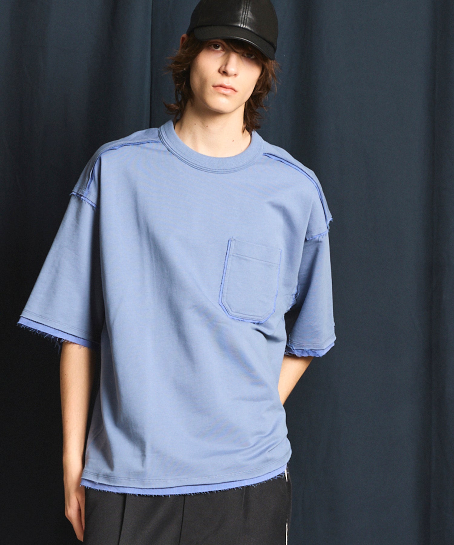 Cut-Off Prime-Over Crew Neck Pocket T-Shirt