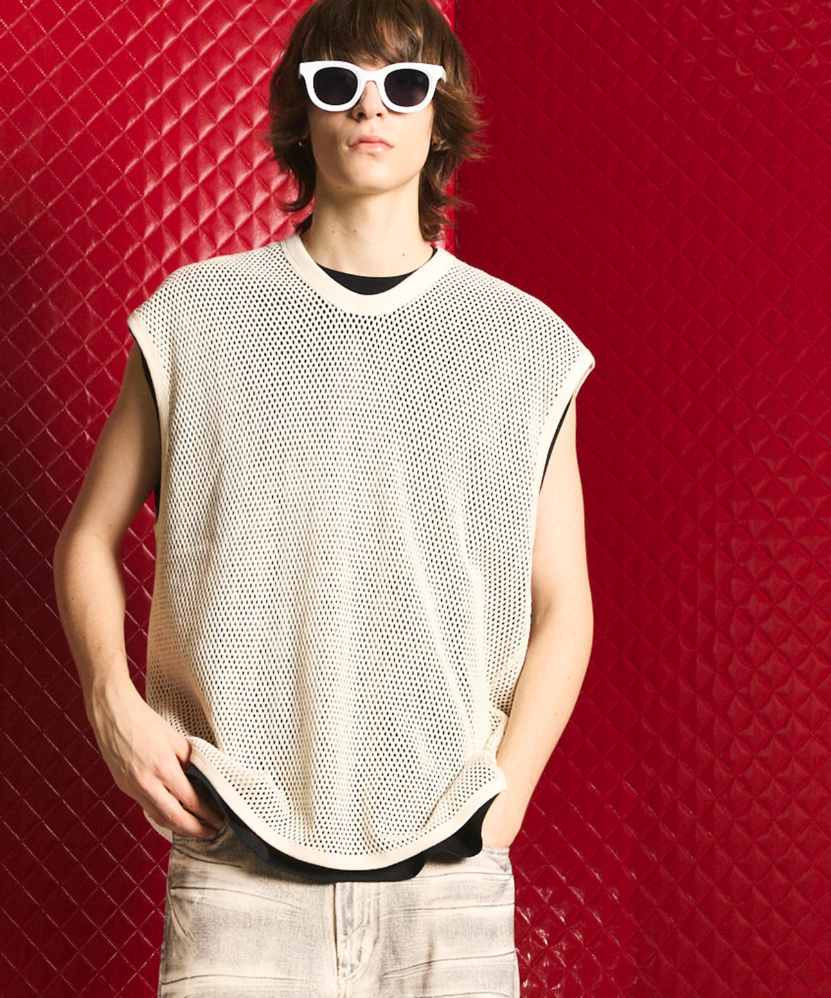 Prime-Over Mesh Sleeveless T-Shirt