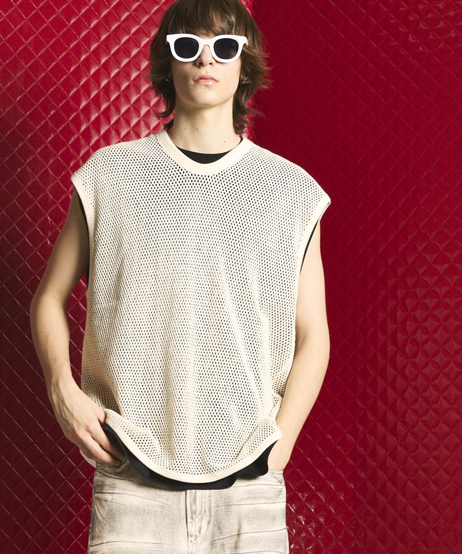 Prime-Over Mesh Sleeveless T-Shirt