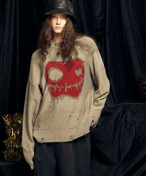 「Halloween Apple」 Pigment Dyed Intarsia Knit Pullover