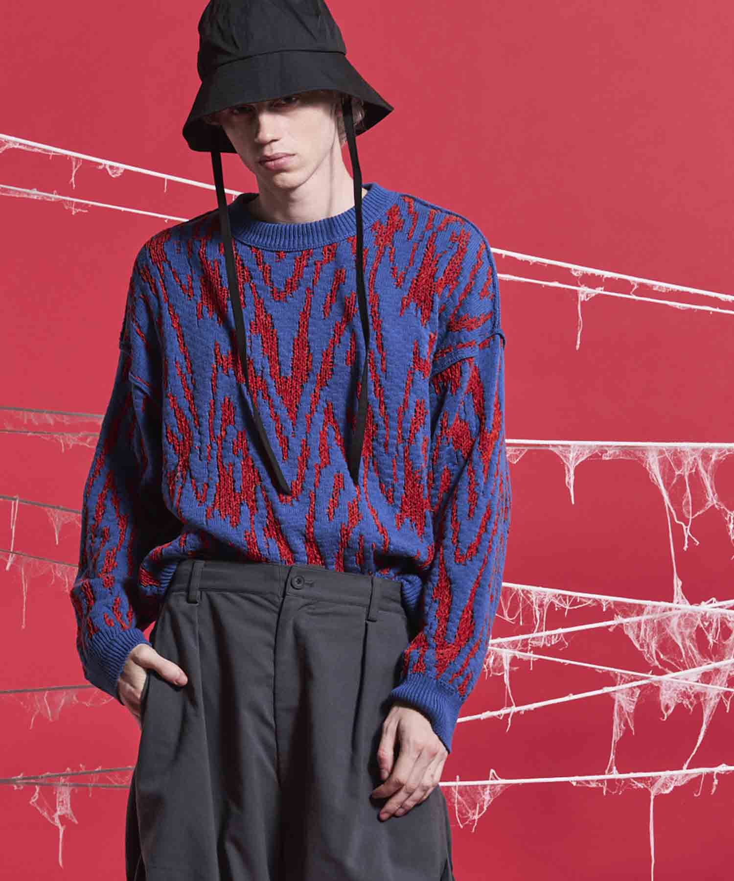 Prime-Over Thunder Mesh Jacquard Crew Neck Knit Pullover