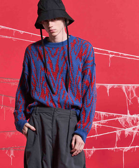 Prime-Over Thunder Mesh Jacquard Crew Neck Knit Pullover