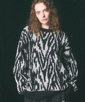 Prime-Over Thunder Mesh Jacquard Crew Neck Knit Pullover