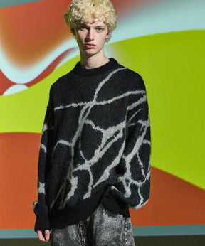 【24AW PRE-ORDER】Prime-Over Drawing Mohair Shaggy Crew Neck Knit Pullover