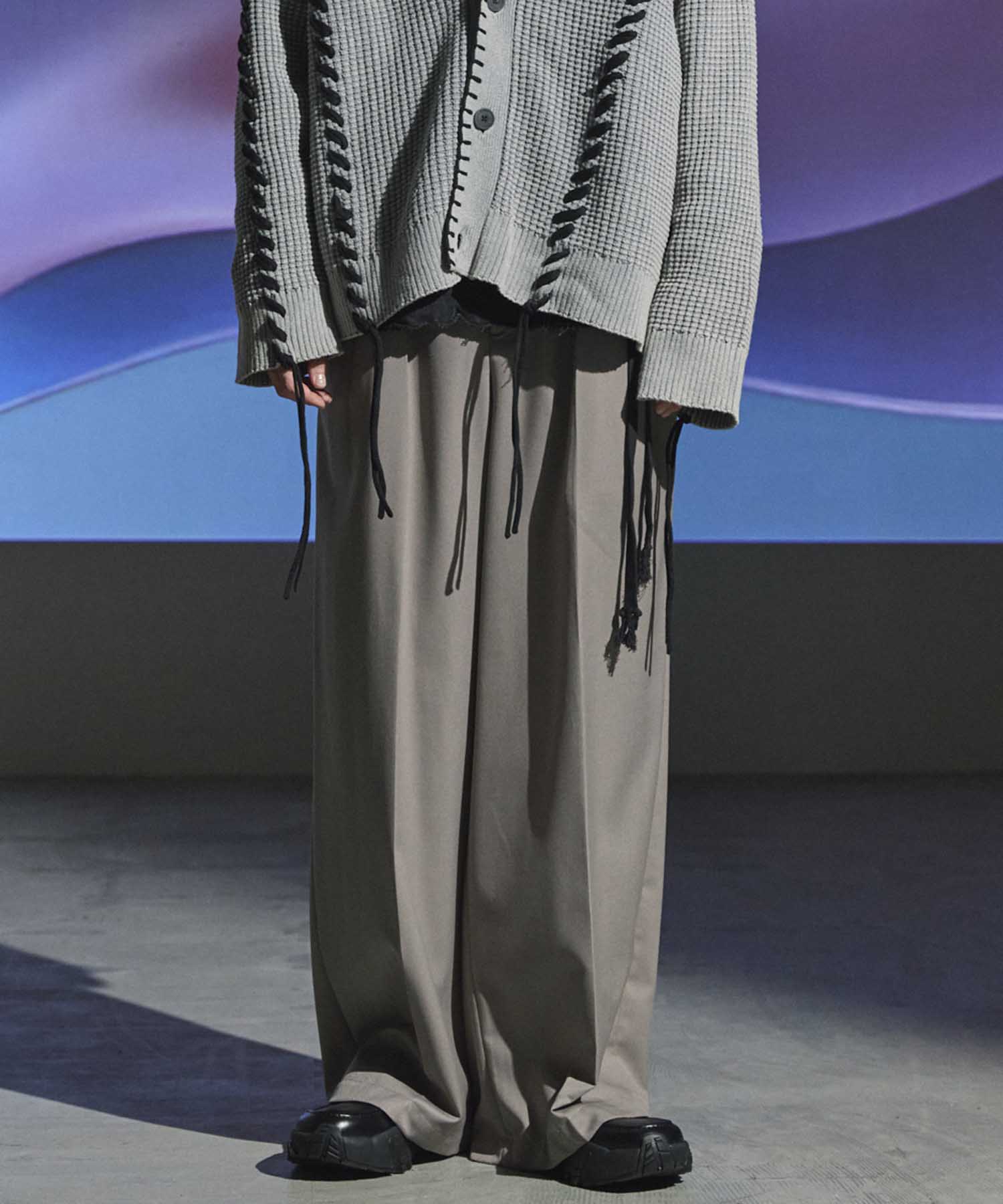 Wool Mix Continuous Tow-Tuck Wide Pants