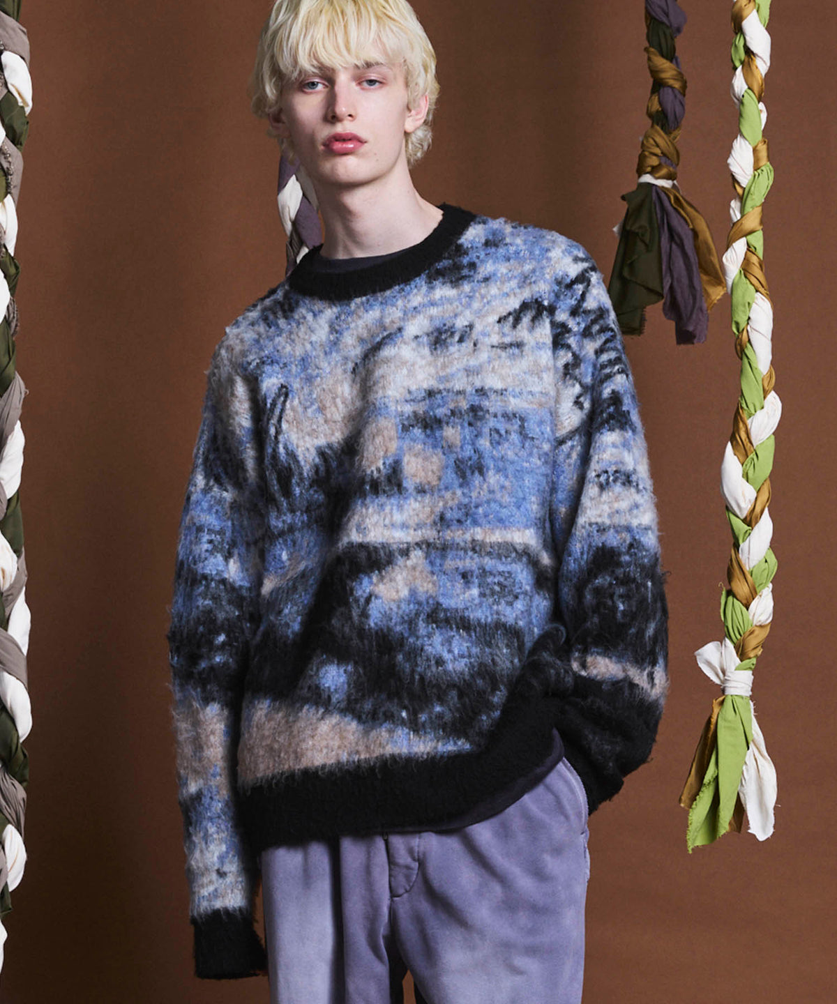 Prime-Over Landscape Painting Crew Neck Knit Pullover