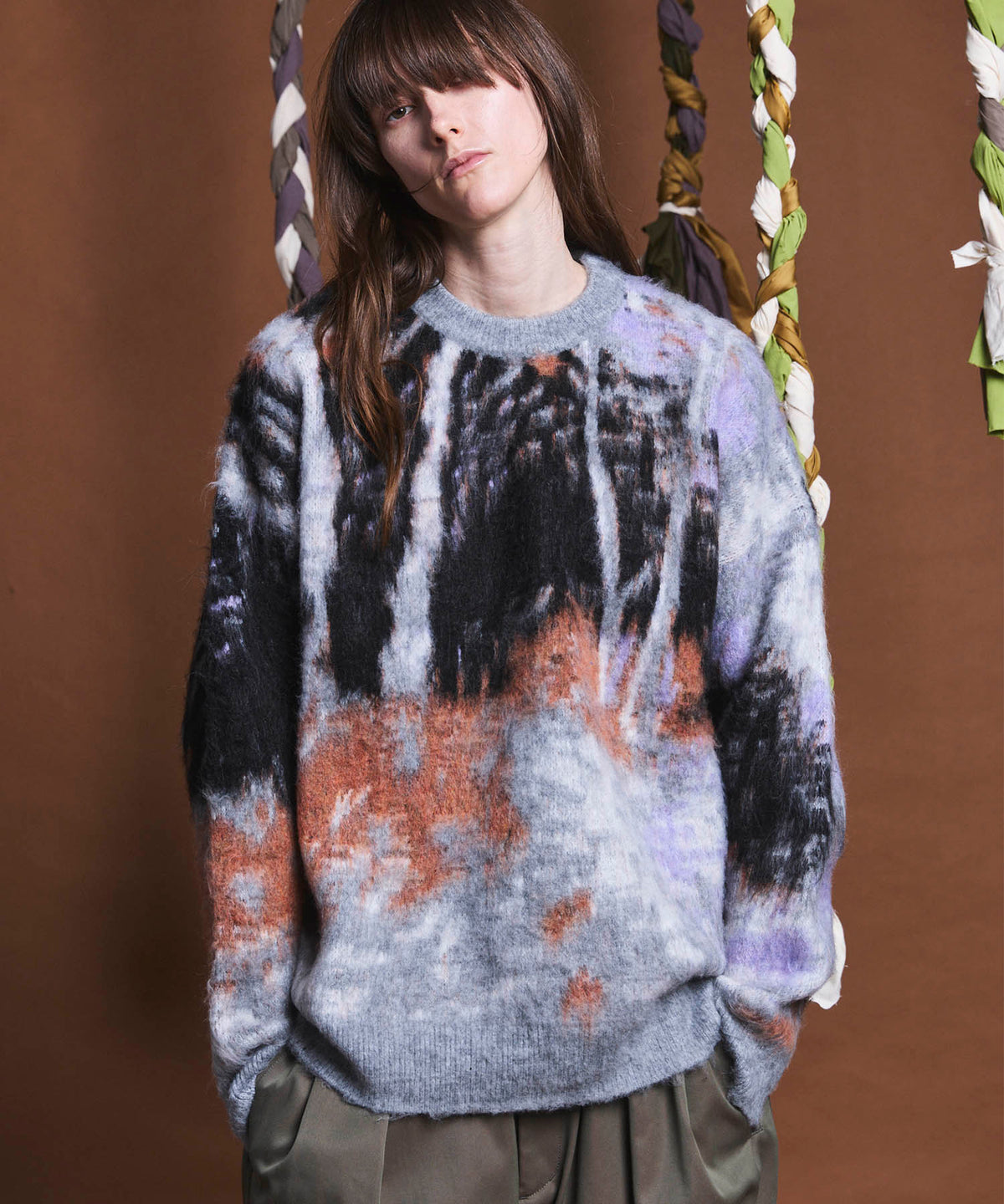 Prime-Over Landscape Painting Crew Neck Knit Pullover