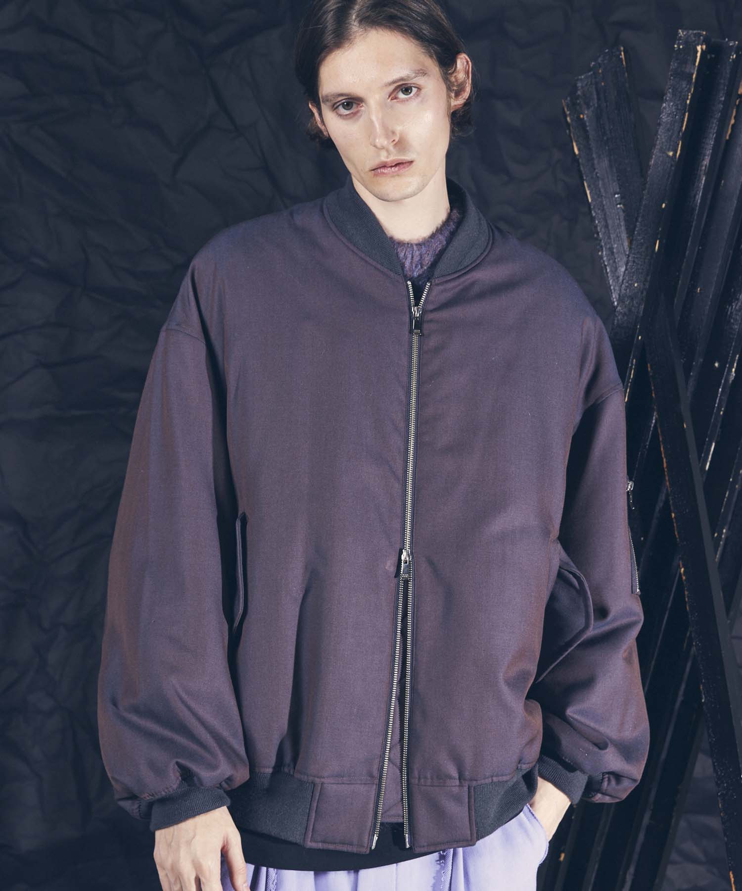 Prime-Over Wool Chambray MA-1 Bomber Jacket