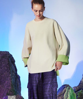 Double-Face Knit Prime-Over Reversible Crew Neck Pullover