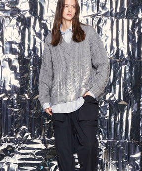 Foil Print Prime-Over V-Neck Knit Pullover