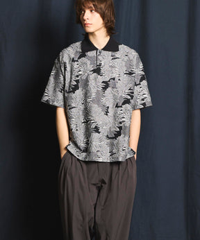 Leaf Back Cut Jacquard Prime-Over Short Sleeve Polo Shirt