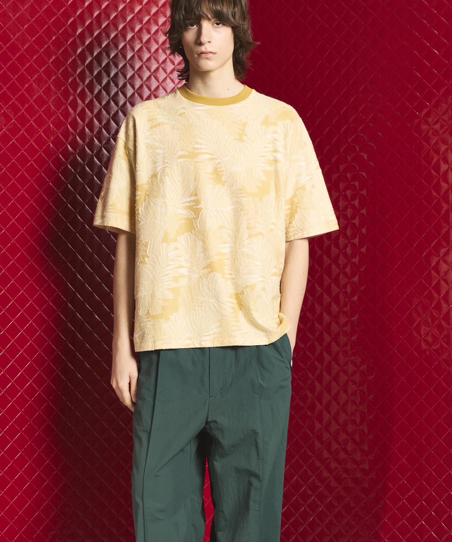 Leaf Back Cut Jacquard Prime-Over Crew Neck T-shirt