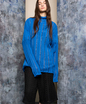 Sheer Rib Knit Prime-Over Turtle Neck Knit Pullover