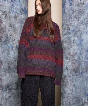 MOKOMOKO Gradation Border Prime-Over Crew Neck Knit Pullover