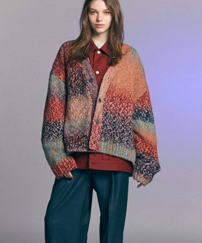 PINORI Long Space-Dye Gradation Prime-Over V-Neck Knit Cardigan